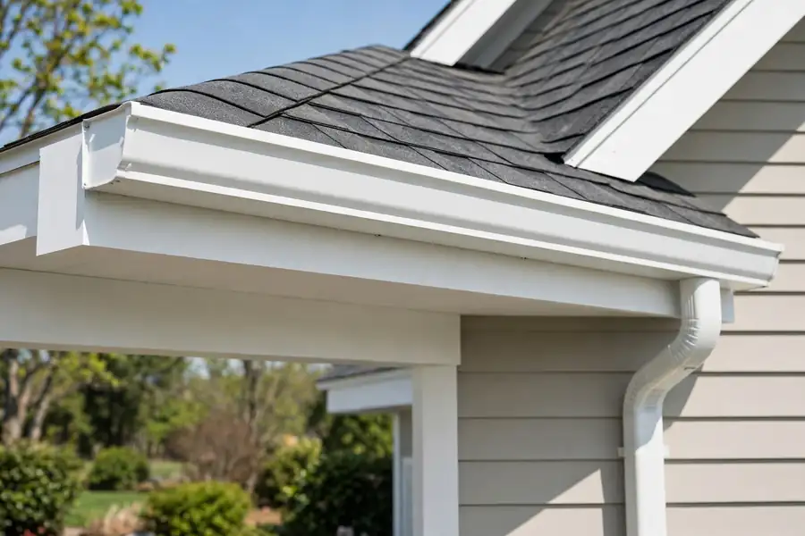 Brand new seamless gutters installed after replacement