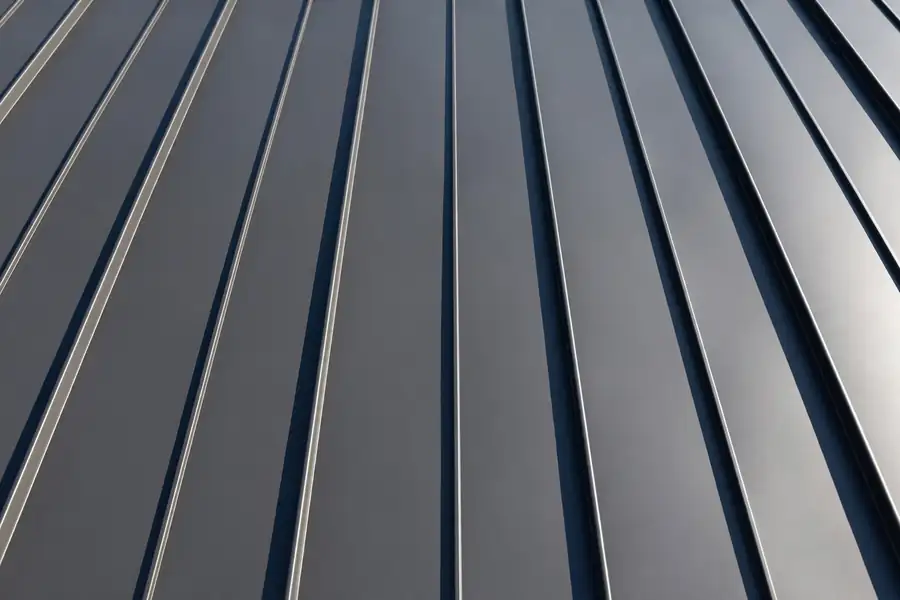 Brand new standing-seam metal roof after replacement